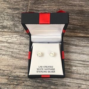 Lab created white sapphire sterling silver studs